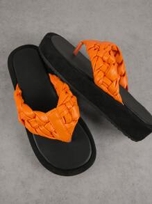 厚編織帶人字拖 - 橘色 - 查看 3