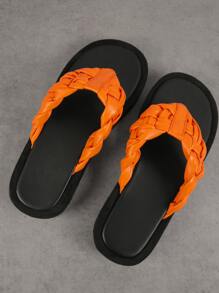 厚編織帶人字拖 - 橘色 - 查看 4