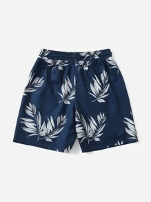 SHEIN Tween Boy Plant Print Drawstring Swim Shorts - Multicolor - View 2