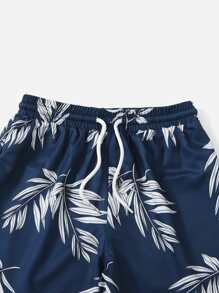 SHEIN Tween Boy Plant Print Drawstring Swim Shorts - Multicolor - View 3