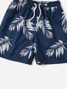SHEIN Tween Boy Plant Print Drawstring Swim Shorts - Multicolor - View 4
