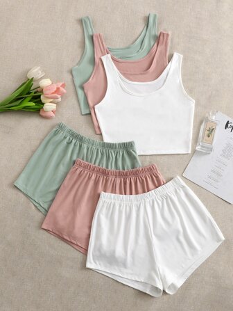 طقم بيجامة ياقة عميق 3 اطقم