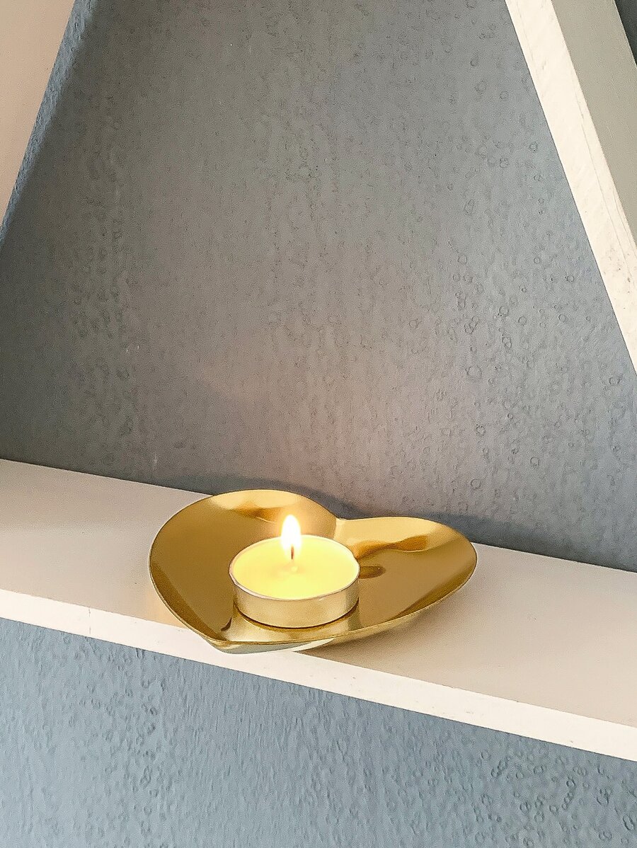 1pc Reusable Stainless Steel Candle Holder,Simple Heart Shaped Gold Color Washable Candle Stand - Gold - View 1