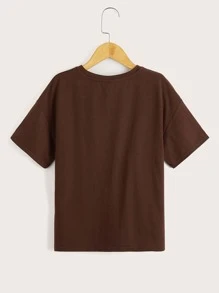 SHEIN Tween Girl Letter Graphic Tee - Chocolate Brown - View 2