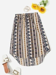 SHEIN VCAY 腰上打結幾何印花半身裙 - 彩色 - 查看 1