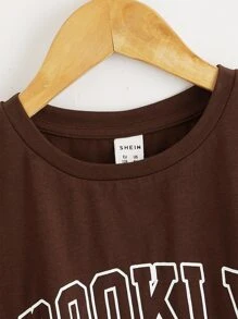 SHEIN Tween Girl Letter Graphic Tee - Chocolate Brown - View 3