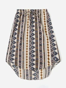 SHEIN VCAY 腰上打結幾何印花半身裙 - 彩色 - 查看 3