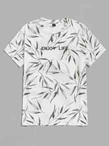Manfinity 男士標語和樹葉印花上衣 - 彩色 - 查看 3