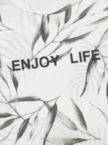 Manfinity 男士標語和樹葉印花上衣 - 彩色 - 查看 4