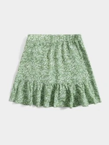SHEIN Girls Floral Ruffle Trim Wrap Knot Side Skirt - Multicolor - View 2