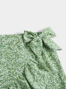 SHEIN Girls Floral Ruffle Trim Wrap Knot Side Skirt - Multicolor - View 3