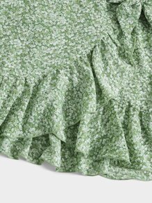 SHEIN Girls Floral Ruffle Trim Wrap Knot Side Skirt - Multicolor - View 4