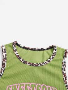 SHEIN Girls Letter & Heart Print Tank Top - Lime Green - View 3