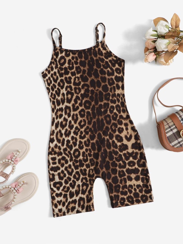 SHEIN Salopetă Tween Girl cu imprimeu leopard