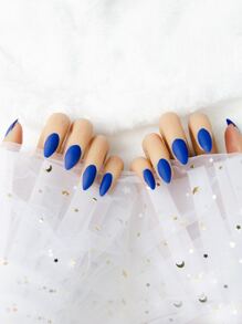 24 miếng móng tay giả đồng màu và 1 miếng băng dính - Màu xanh lam - Xem 4