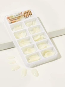 Get Glamorous with 100pcs Short Almond White Fake Nail  & 1sheet Tape - Beige - View 2