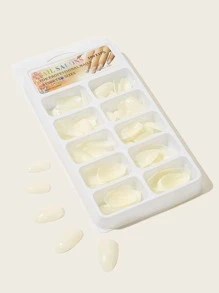 Get Glamorous with 100pcs Short Almond White Fake Nail  & 1sheet Tape - Beige - View 5