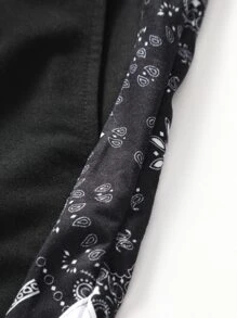 Manfinity Campus Court Quần short nam dáng rộng, họa tiết Paisley tương phản, đường may bên hông, dây rút, cạp chun, quần short phối màu thường ngày, dành tặng chồng, quà tặng bạn trai - màu đen - Xem 6