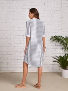 EMERY ROSE Vestido con estampado de rayas de manga enrollada - Multicolor - Ver 2