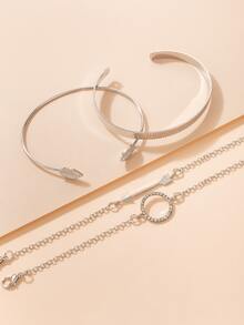 4pcs Rhinestone Round & Arrow Decor Bracelet - Silver - View 2