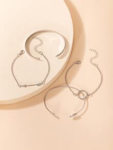 4pcs Rhinestone Round & Arrow Decor Bracelet - Silver - View 3