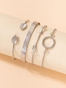 4pcs Rhinestone Round & Arrow Decor Bracelet - Silver - View 4