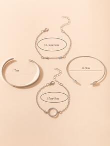 4pcs Rhinestone Round & Arrow Decor Bracelet - Silver - View 5