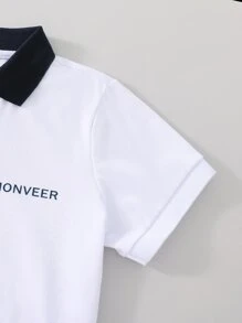 SHEIN Tween-Jungen Poloshirt mit Farbblockdesign, Stehkragen, kurze Ärmel