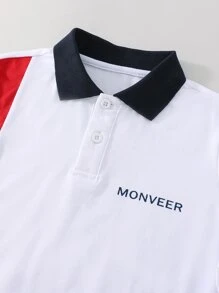 SHEIN Tween-Jungen Poloshirt mit Farbblockdesign, Stehkragen, kurze Ärmel