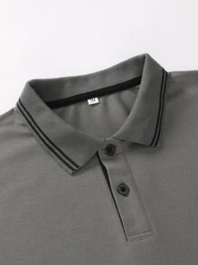 Manfinity Homme Men Antler Print Striped Trim Polo Shirt - Dark Grey - View 5