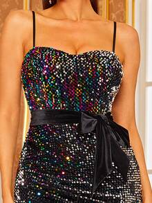 Missord Đầm Thắt lưng Dây kéo Tách cao màu trơn Hấp dẫn - màu đen - Xem 7