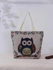 Owl Graphic Shoulder Tote Bag - Multicolor - View 1