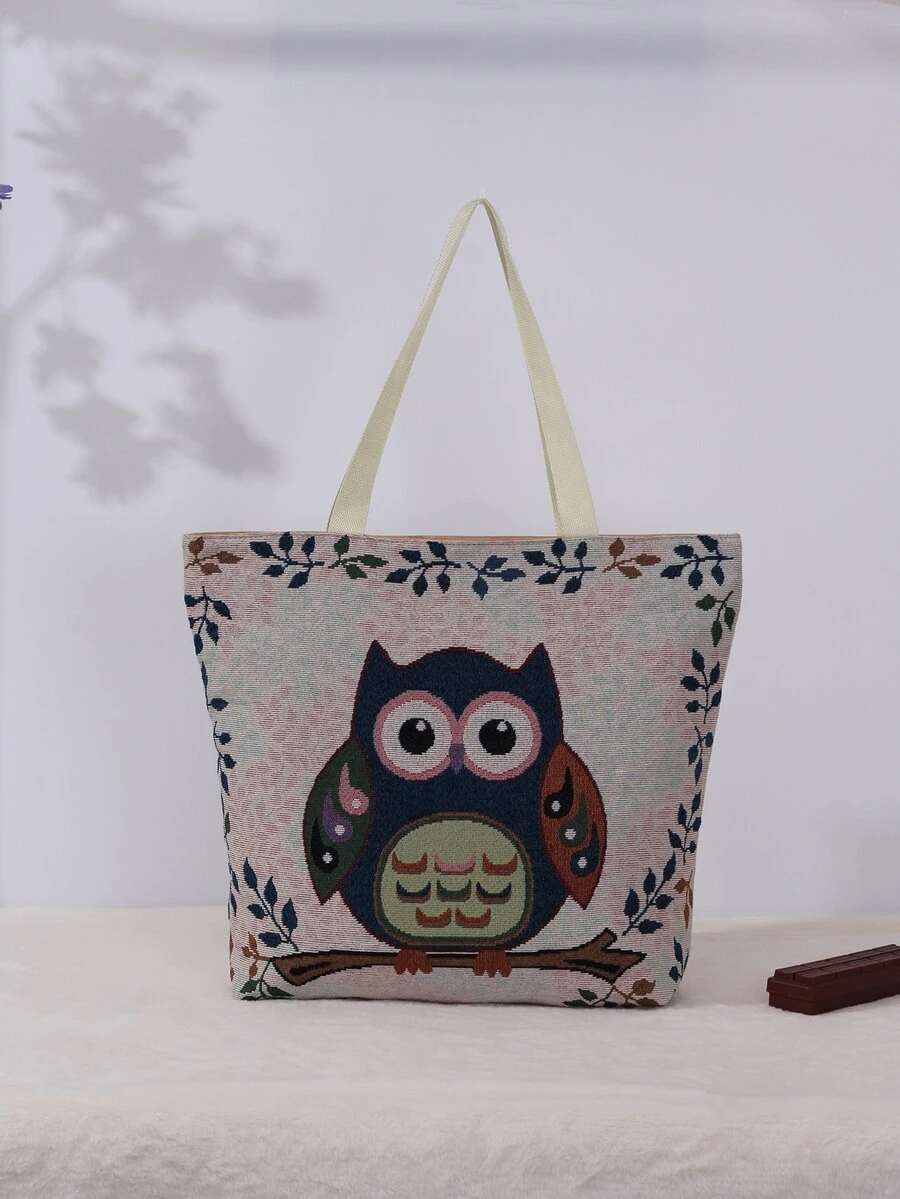 Owl Graphic Shoulder Tote Bag - Multicolor - View 1