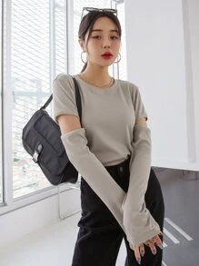 DAZY Maglietta a costine con taglio, abbigliamento autunnale - Grigio - Visualizzare 1