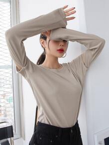 DAZY Maglietta a costine con taglio, abbigliamento autunnale - Grigio - Visualizzare 3