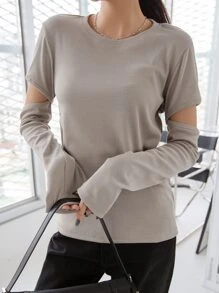 DAZY Maglietta a costine con taglio, abbigliamento autunnale - Grigio - Visualizzare 5