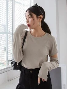 DAZY Maglietta a costine con taglio, abbigliamento autunnale - Grigio - Visualizzare 6