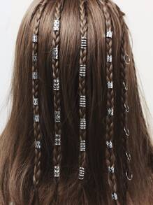 120 piezas de cuentas para trenzar el cabello, anillos decorativos para el cabello de múltiples patrones y abribles, adecuados para vacaciones, fiestas, uso diario, escuela y universidad - Plateado - Ver 4