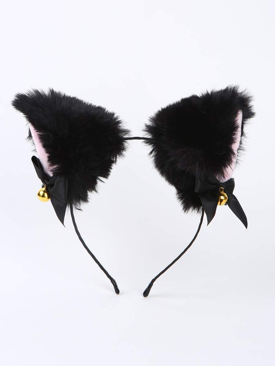 Fluffy Ear Design Headband Bow - Black - View 1
