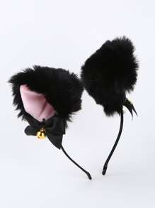 Fluffy Ear Design Headband Bow - Black - View 2