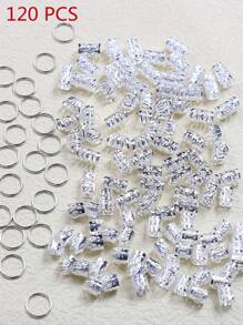 120 piezas de cuentas para trenzar el cabello, anillos decorativos para el cabello de múltiples patrones y abribles, adecuados para vacaciones, fiestas, uso diario, escuela y universidad - Plateado - Ver 5