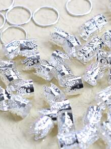 120 piezas de cuentas para trenzar el cabello, anillos decorativos para el cabello de múltiples patrones y abribles, adecuados para vacaciones, fiestas, uso diario, escuela y universidad - Plateado - Ver 6