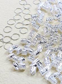 120 piezas de cuentas para trenzar el cabello, anillos decorativos para el cabello de múltiples patrones y abribles, adecuados para vacaciones, fiestas, uso diario, escuela y universidad - Plateado - Ver 7