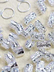 120 piezas de cuentas para trenzar el cabello, anillos decorativos para el cabello de múltiples patrones y abribles, adecuados para vacaciones, fiestas, uso diario, escuela y universidad - Plateado - Ver 8