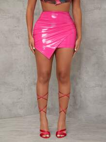 SHEIN SXY 不對稱下擺包臀半身裙 - 玫紅色 - 查看 1