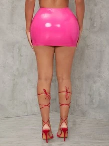 SHEIN SXY 不對稱下擺包臀半身裙 - 玫紅色 - 查看 2