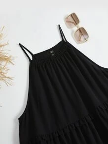 Breezaya Plus Solid Frill Trim Cami Dress - Black - View 3
