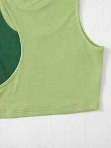 SHEIN EZwear 條紋針織撞色短款背心 - 青檸色 - 查看 5