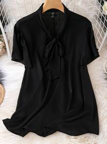 SHEIN Unity Plus Tie Neck Butterfly Sleeve Blouse - Black - View 1