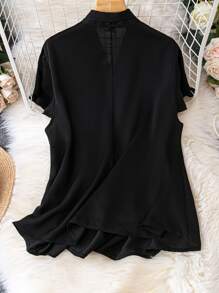 SHEIN Unity Plus Tie Neck Butterfly Sleeve Blouse - Black - View 2